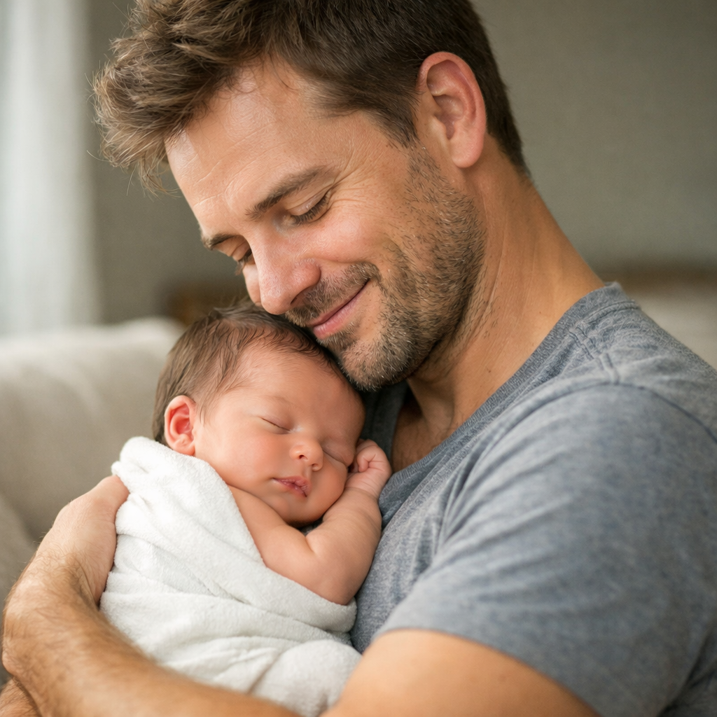newborn baby with father